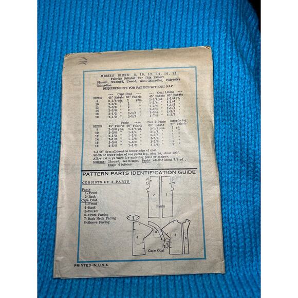 Mariam Martin Sewing pattern 9242 pants button front top 1960s size 14 - Picture 2 of 4